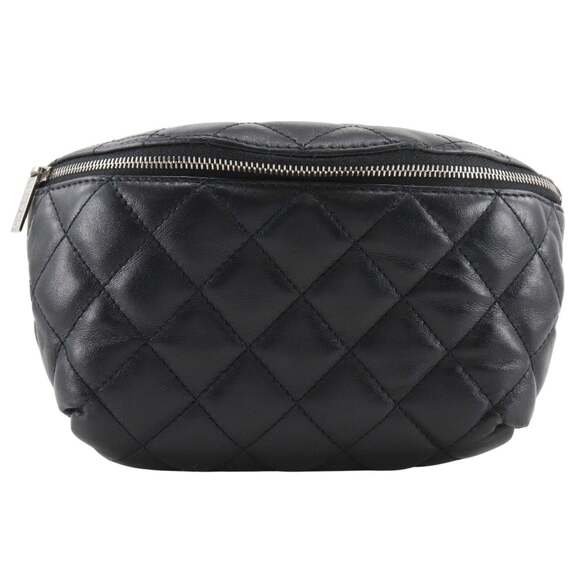 CHANEL Handbags - CHANEL Black Lambskin Leather Fanny Pack